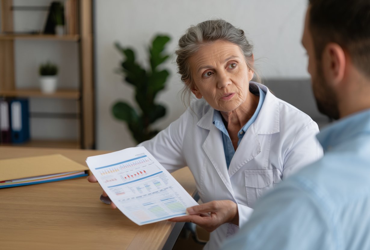 Врач показывает мужчине результаты диагностики